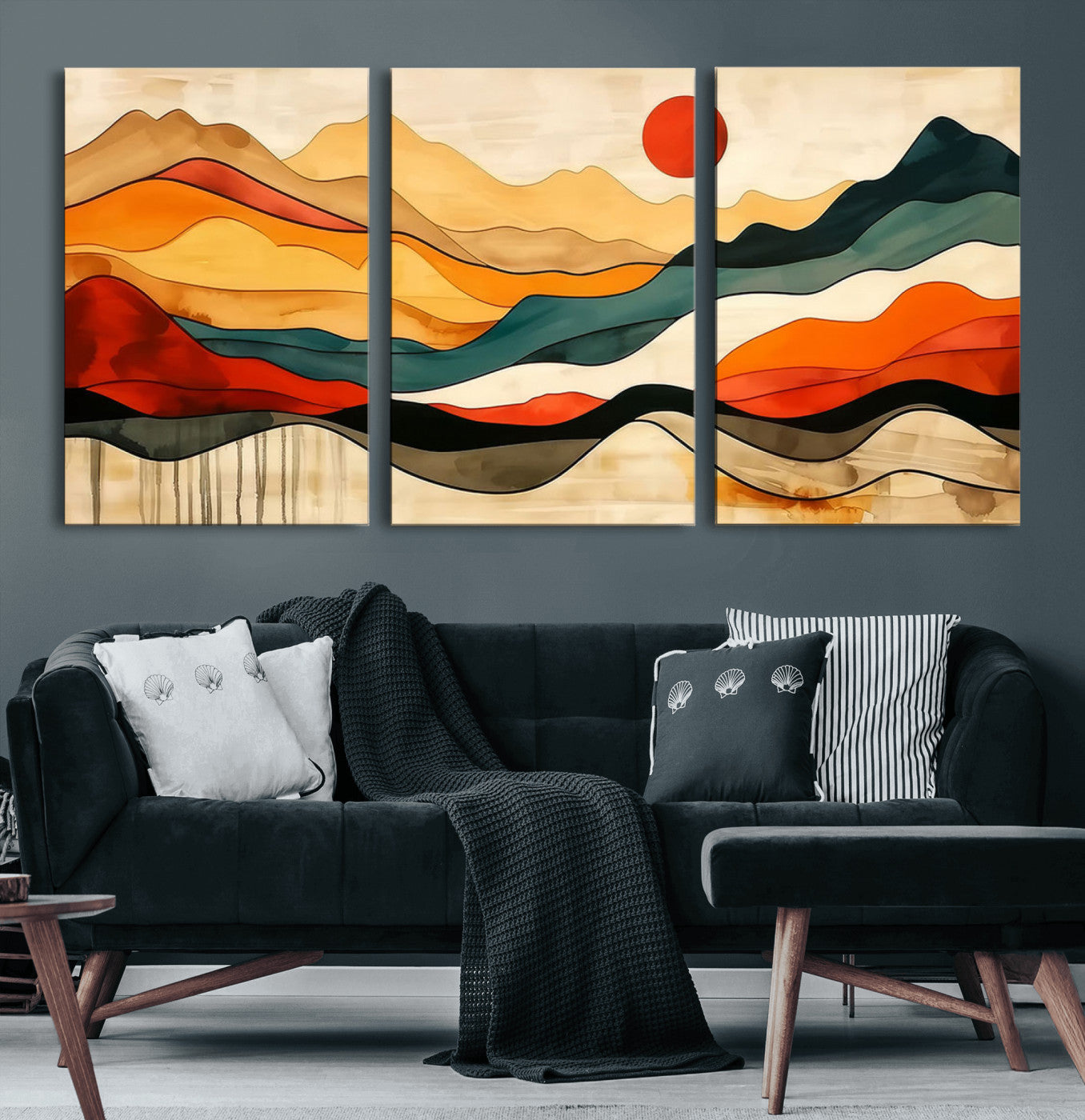 MGV-CV-60X30-3P - Mid Century Wall Art Print  - Abstract Woodland Print - Modern Art Panoramic Mountain Wall Art