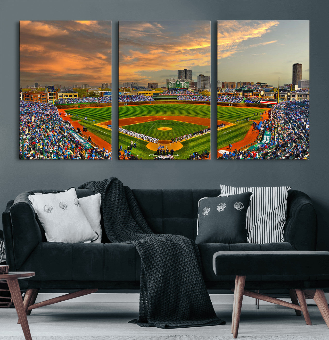 MGV-CV-60X30-3P - Chicago Wrigley Field Canvas Wall Art - Iconic Baseball Stadium Art Print - Wrigley Field Chicago