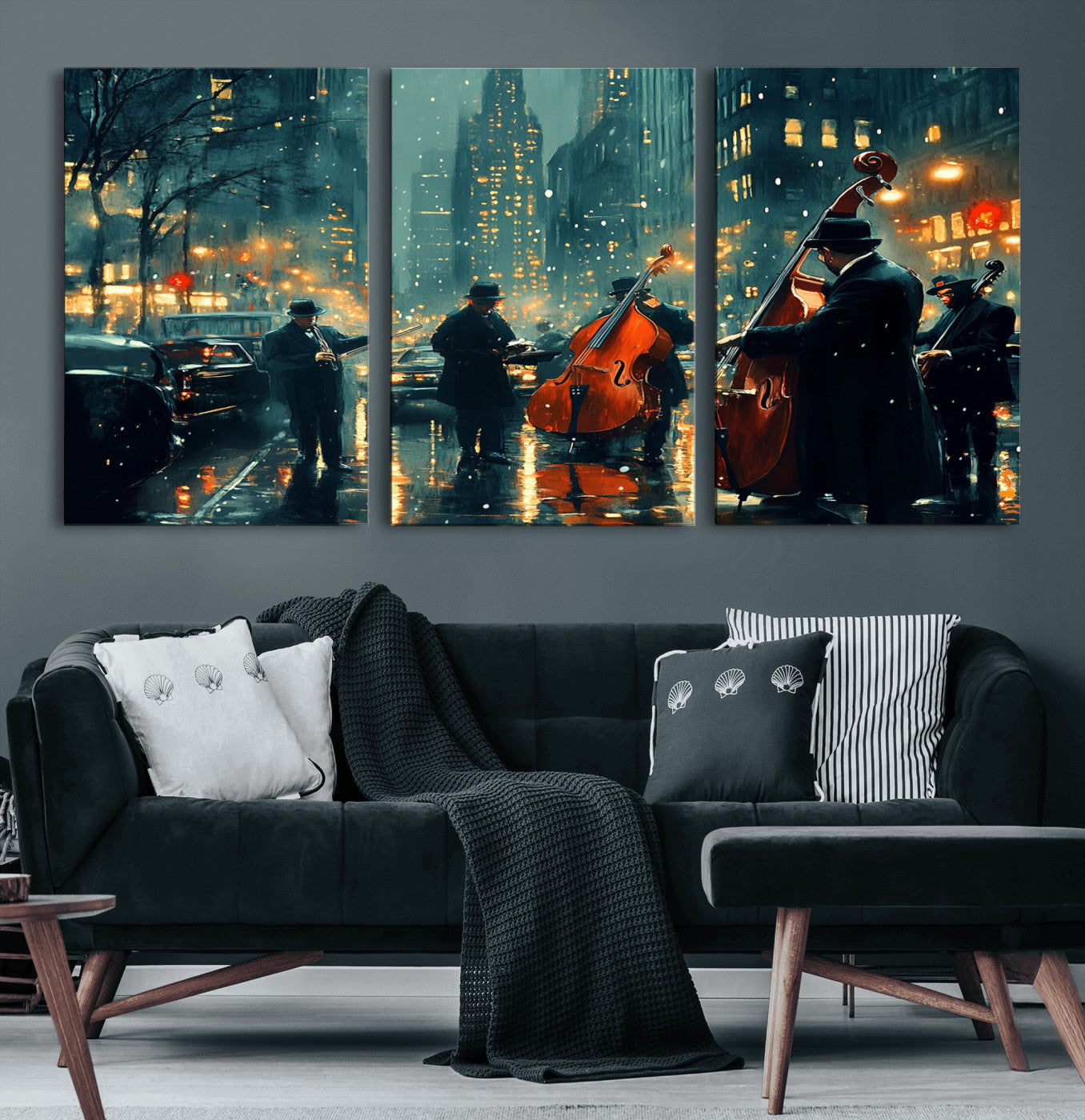 MGV-CV-60X30-3P - African American Jazz Art Print - Framed Abstract Music Canvas - Colorful Instrument Poster for