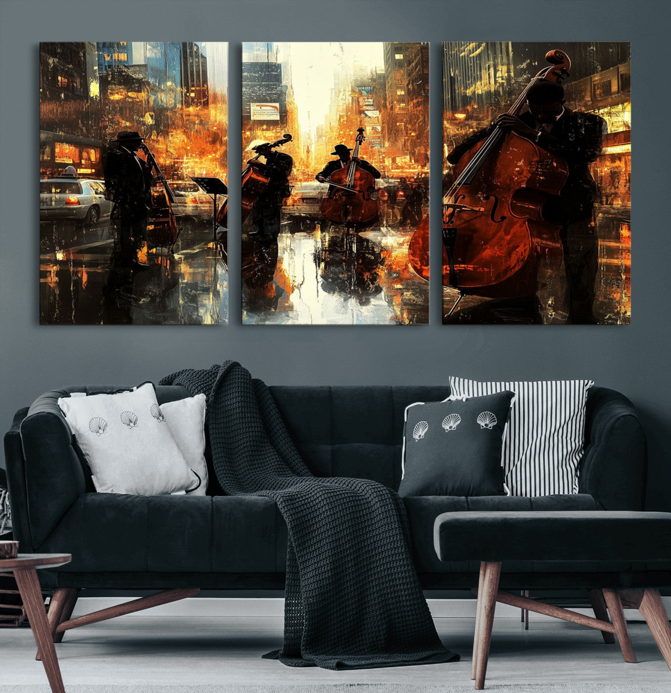 22398-MGV-CV-60X30-3P-African American Abstract Jazz Wall Art - Framed Abstract Music Canvas - Colorful Instrument Canvsa