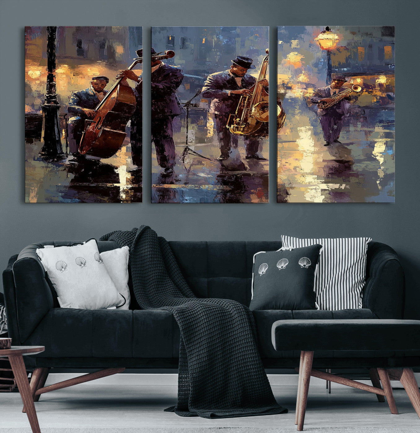 79232-MGV-CV-60X30-3P-Afro Abstract Jazz Music Canvas Print - African American Wall Art - Colorful Framed Afro Abstract