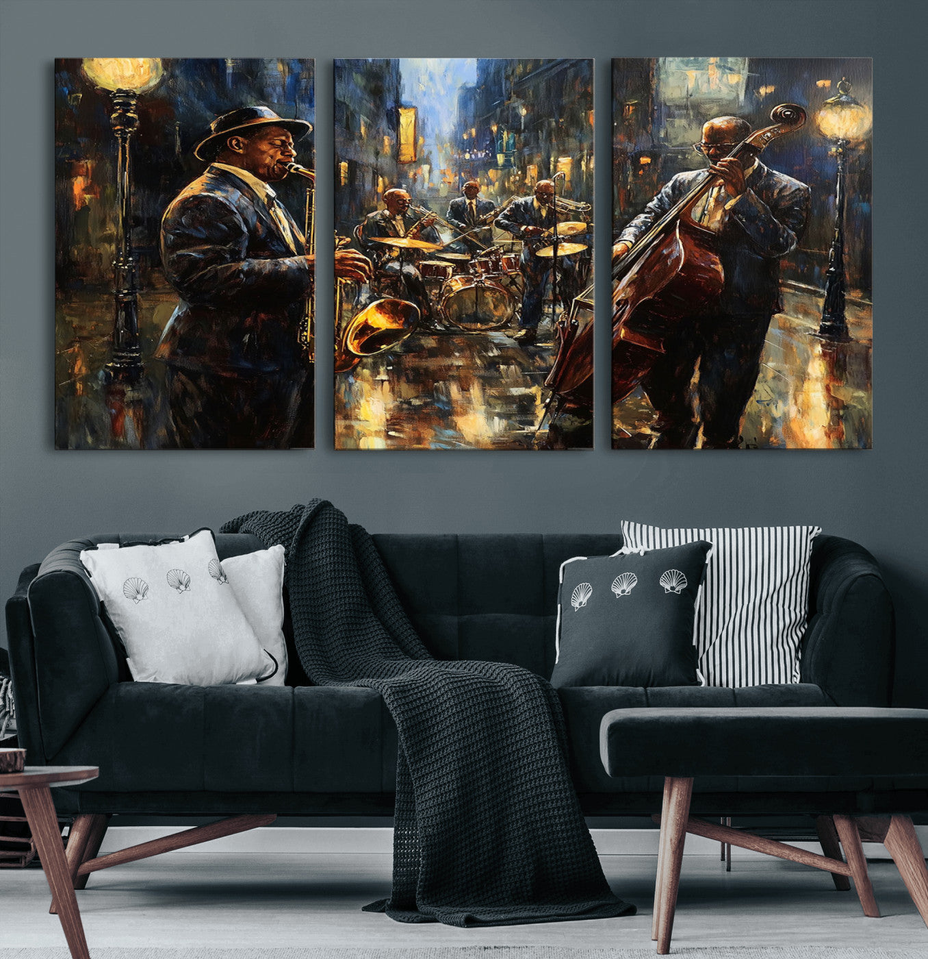 36990-MGV-CV-60X30-3P-Jazz Canvas Wall Art Print - Abstract African American Music Art - Framed Posters for Living Room or