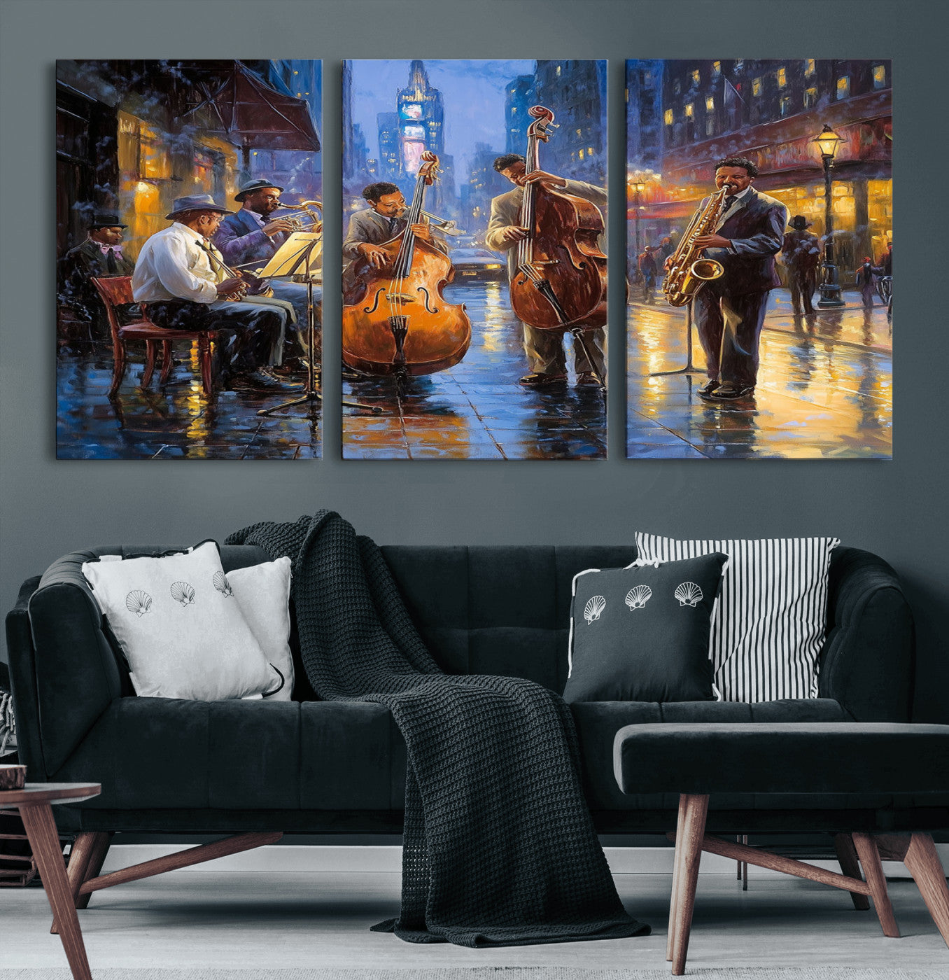 MGV-CV-60X30-3P - Colorful Jazz Wall Art - African American Music Canvas Print - Framed Abstract Music Poster for Home