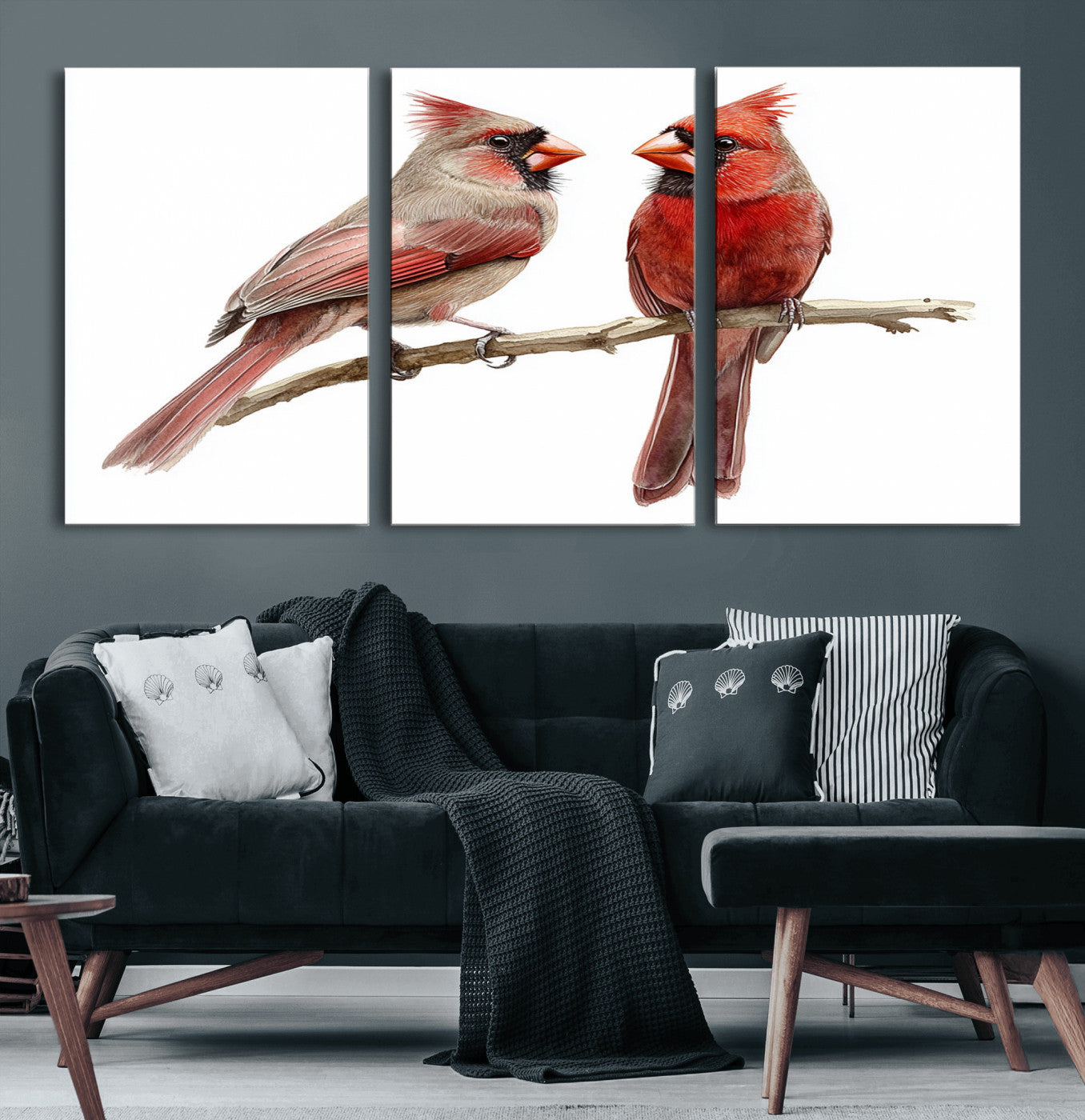 MGV-CV-60X30-3P - Cardinal Bird Canvas Wall Art - Male and Female Cardinal Print - Abstract Bird Wall Decor for Home -