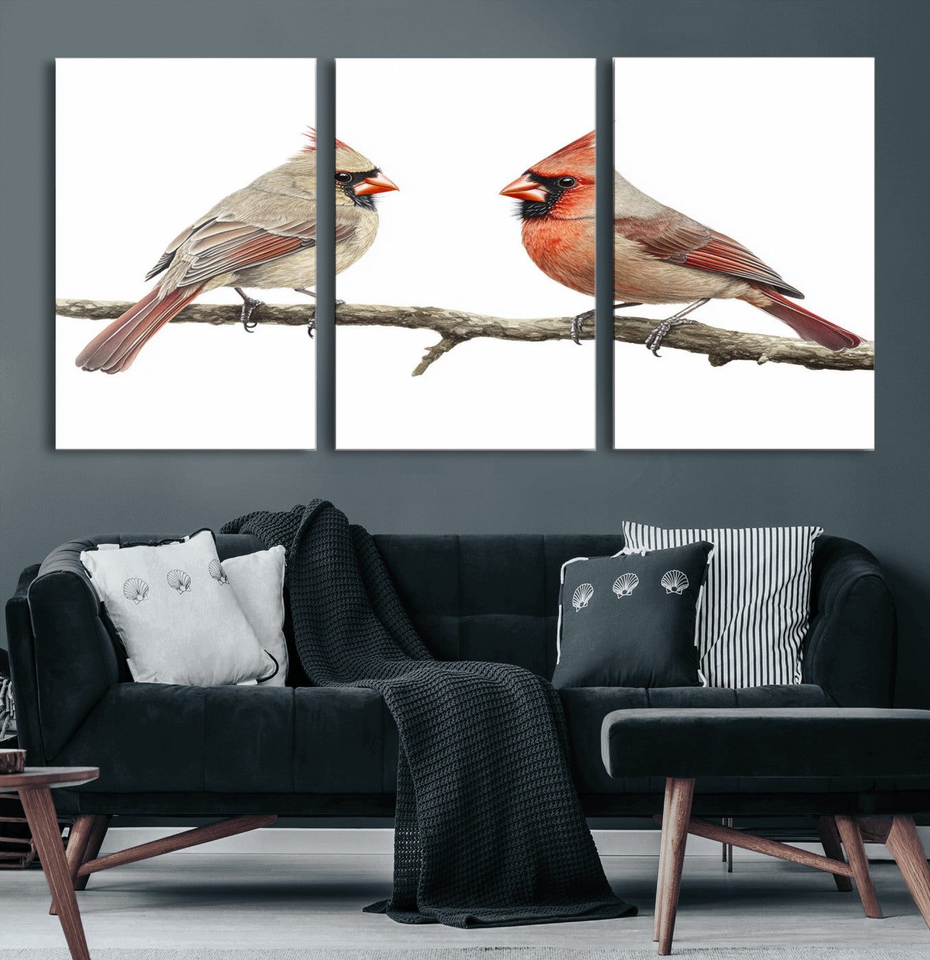 MGV-CV-60X30-3P - Cardinal Canvas Wall Art - Male and Female Cardinal Print - Nature-Inspired Bird Wall Decor for Home