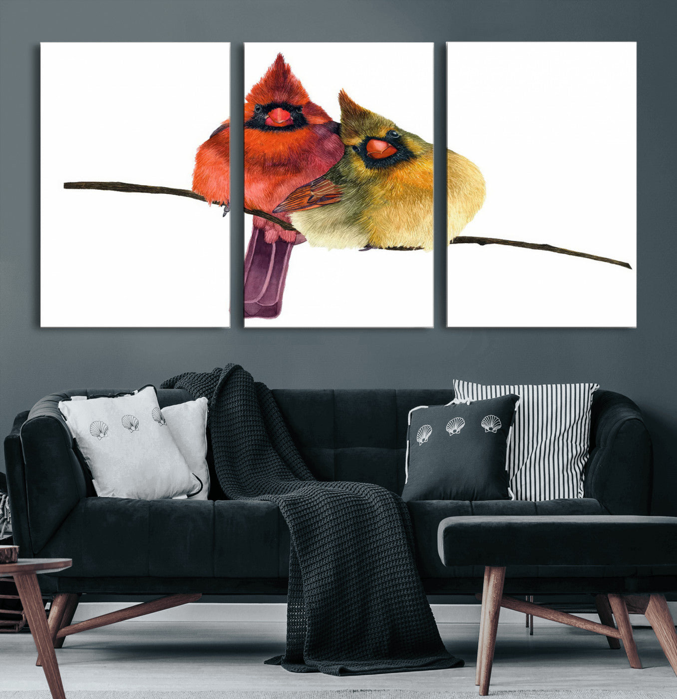 MGV-CV-60X30-3P - Cardinal Bird Canvas Wall Art - Male and Female Cardinal Print - Nature-Inspired Bird Wall Decor for