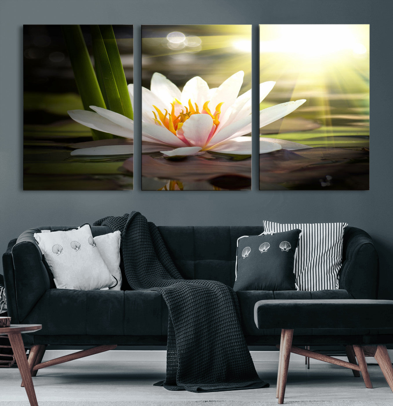 MGV-CV-60X30-3P - Lotus Flower Wall Art Canvas Print, Water Lily Large Wall Art Canvas Print