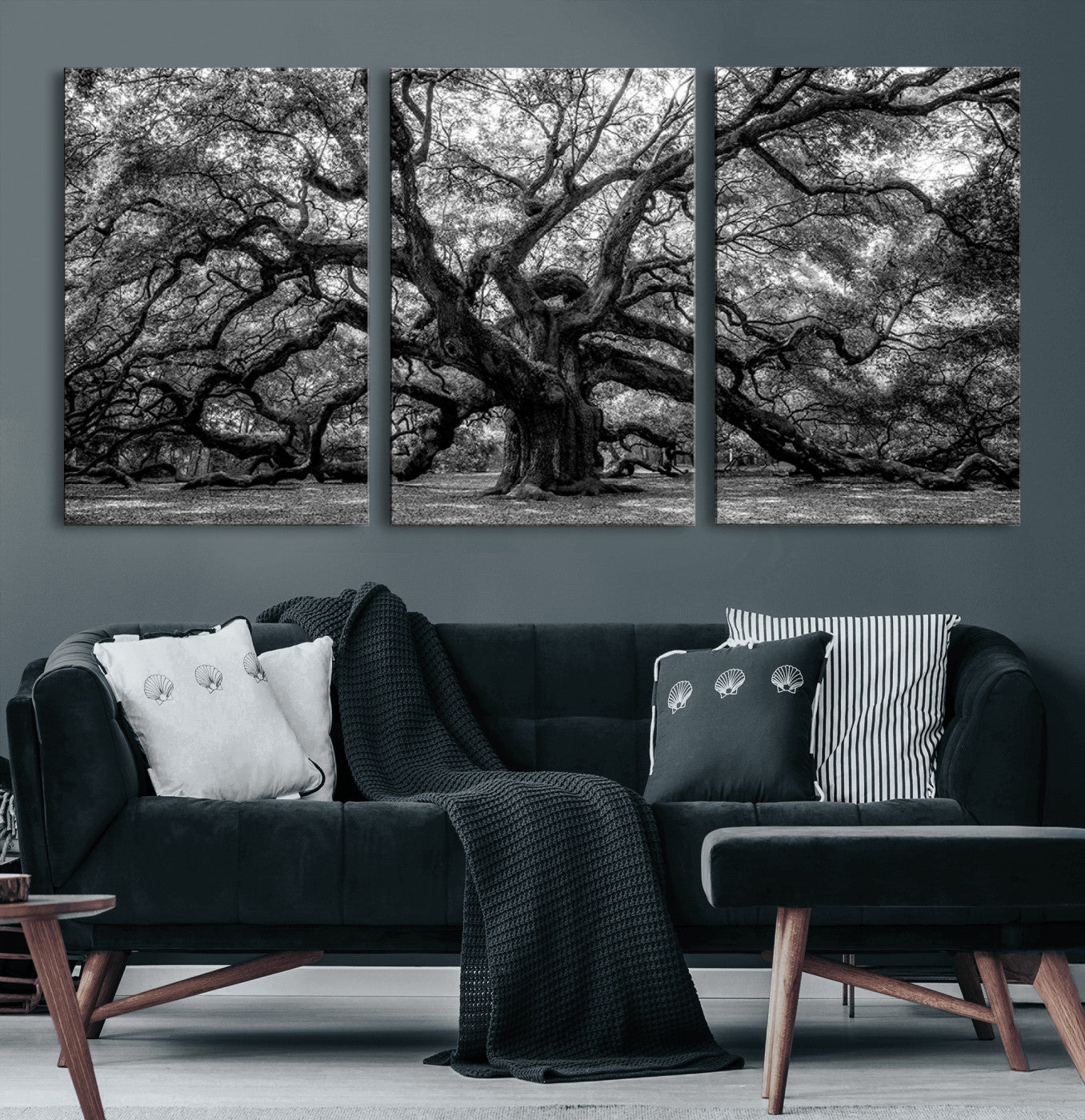 MGV-CV-60X30-3P - Black and White Old Angel Oak Tree Wall Art Canvas Print