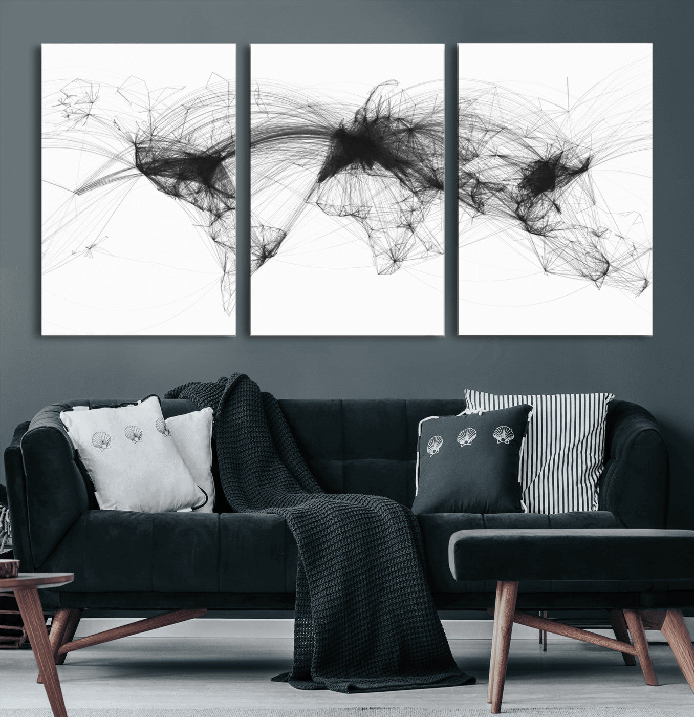 Black-Flight-Routes-MGV-CV-60X30-3P-Flight Routes Air Traffic Map Canvas Wall Art - Framed - Ready to Hang
