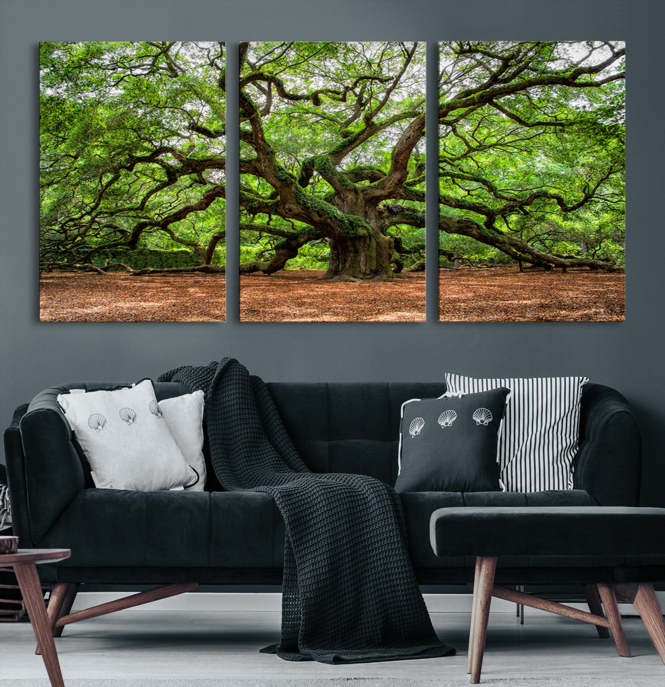 51255351-MGV-CV-48X32-3P-Majestic Oak Tree Wall Art Canvas Print – Ancient Branches and Lush Greenery Nature Landscape for Home, Office