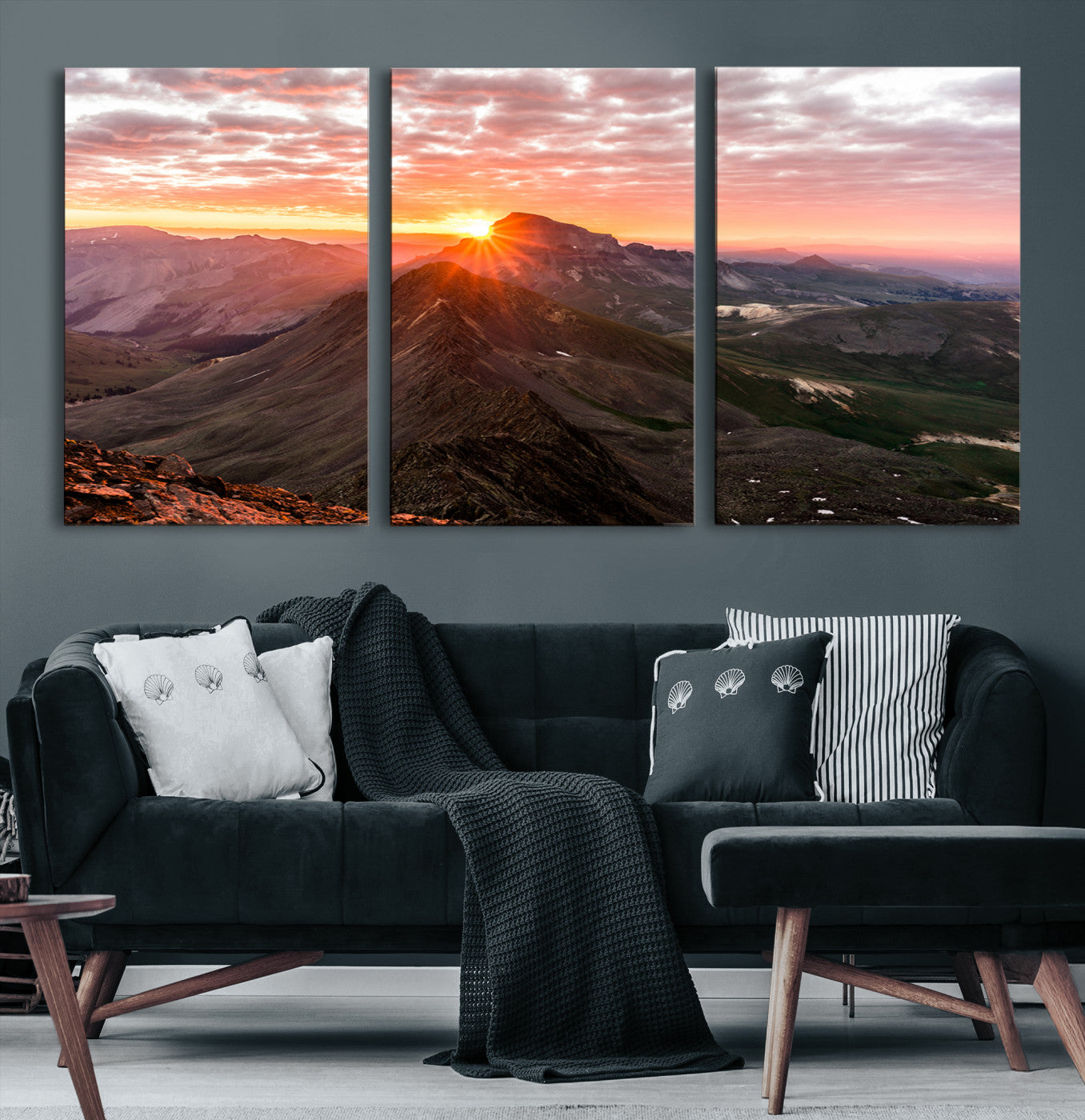 50957419-MGV-CV-36X24-Mountain Sunrise Wall Art Canvas Print, Framed Alpine Ridge Art Picture Print, Mountain Range Perfect Vibrant Rustic Decor