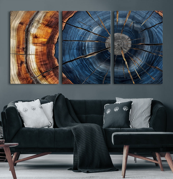Framed Abstract Tree Ring Wall Art Print, Natural Rustic Wood Texture Canvas Print, Wood Tree Stump Farmhouse, Log Cabin Wooden House Decor