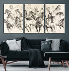 19433417-MGV-CV-36X24-Running Horses Wall Art Canvas Print, Framed Horse Sketch Art Picture Print, Galloping Herd Perfect Monochrome Western Decor
