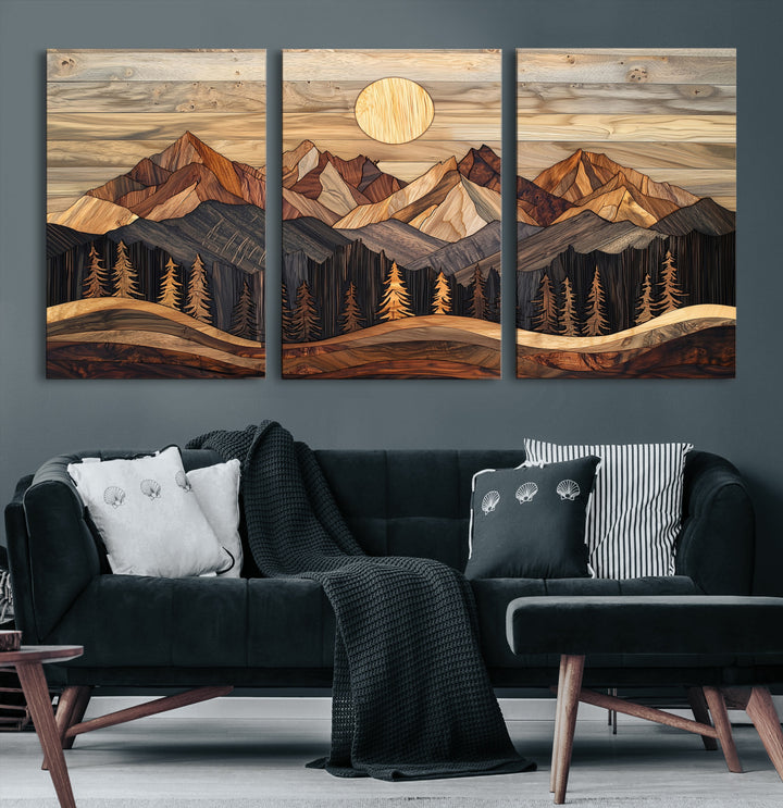 50100230-MGV-CV-36X24-Wood Mountain Wall Art Canvas Print, Framed Boho Wood Art Print, Abstract Woodland Farmhouse Decor