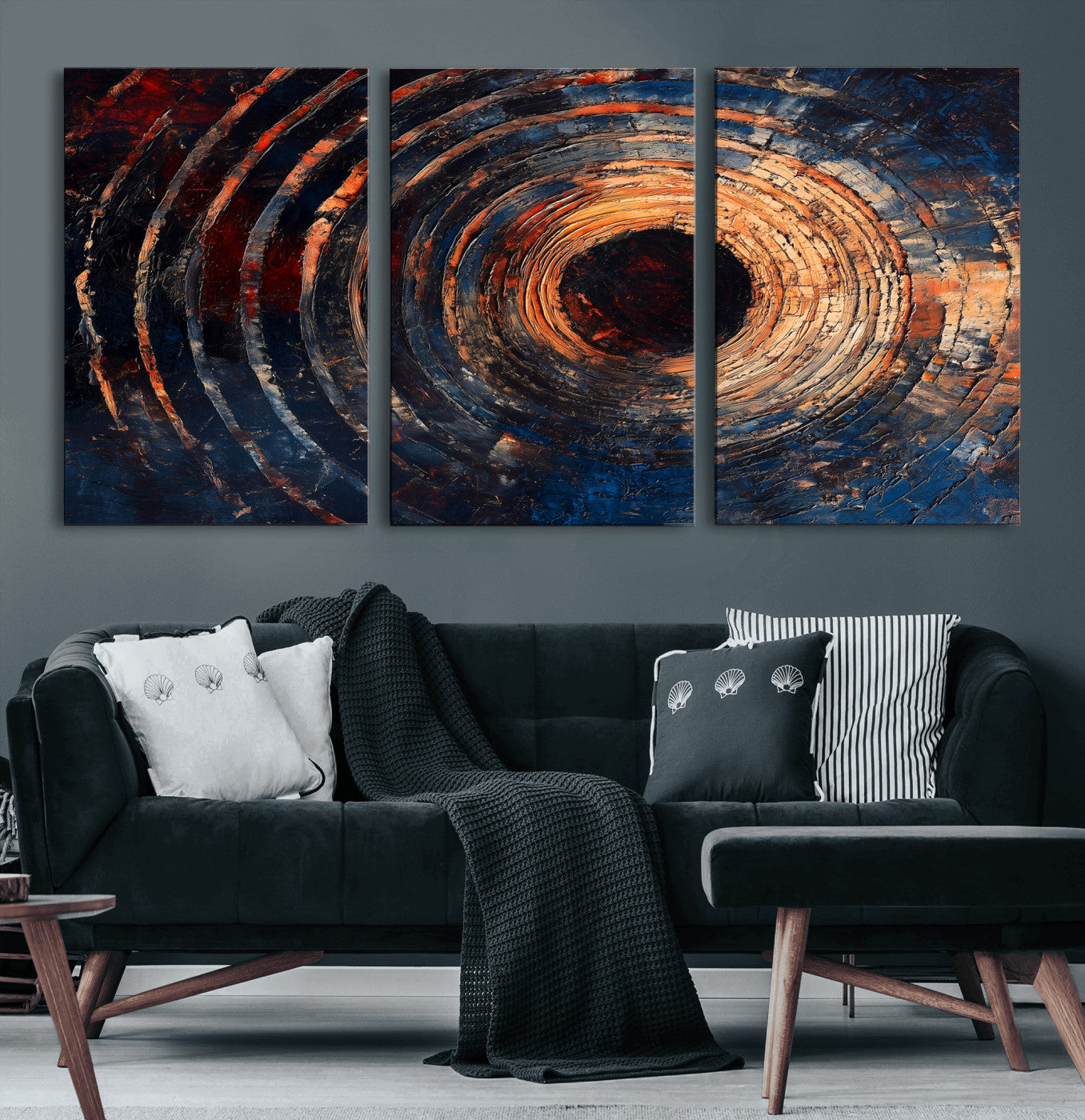 MGV-CV-60X30-3P - Wood Tree Ring Wall Art Canvas Print, Framed Natural Wood Art Picture Print, Rustic Tree Slice Perfect Rustic Decor Artwork