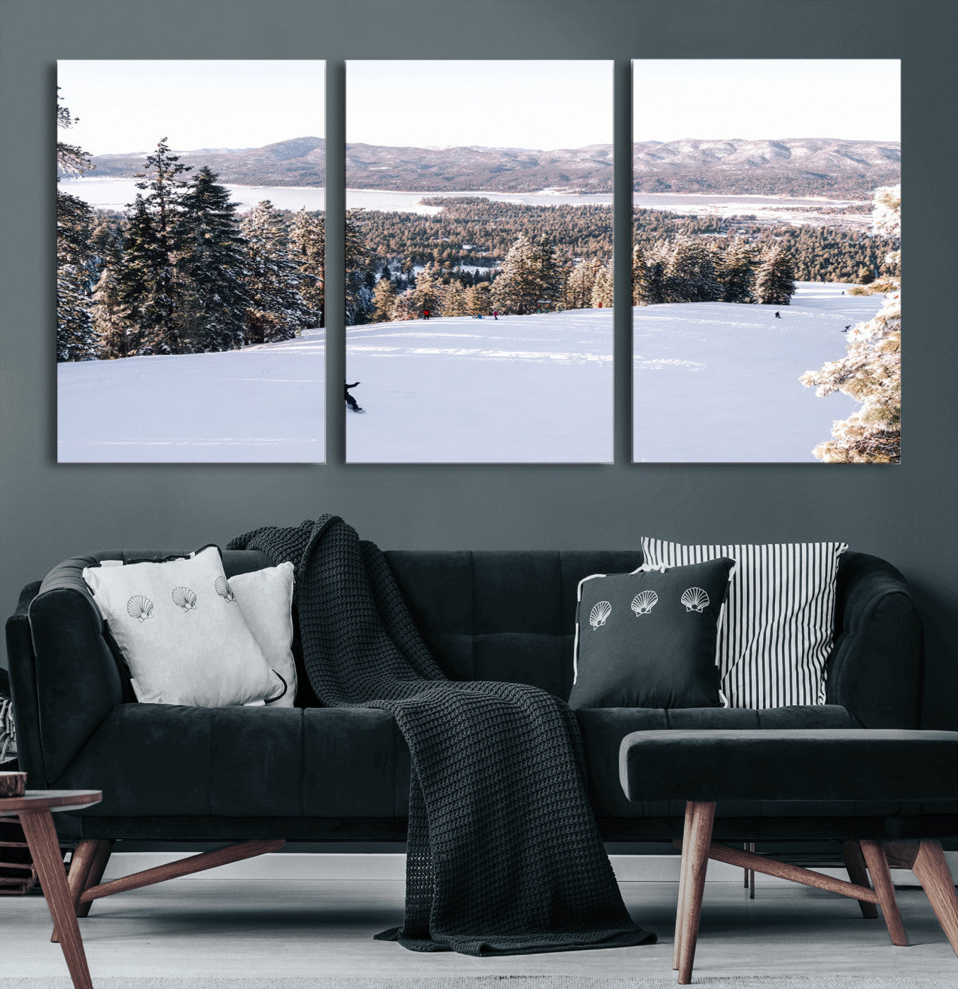 79857868-MGV-CV-36X24 - Snowboarder Wall Art – Winter Slope Canvas Print, Pine Forest, Snow-Covered Mountains, Outdoor Adventure for Living Room or Cabin Decor
