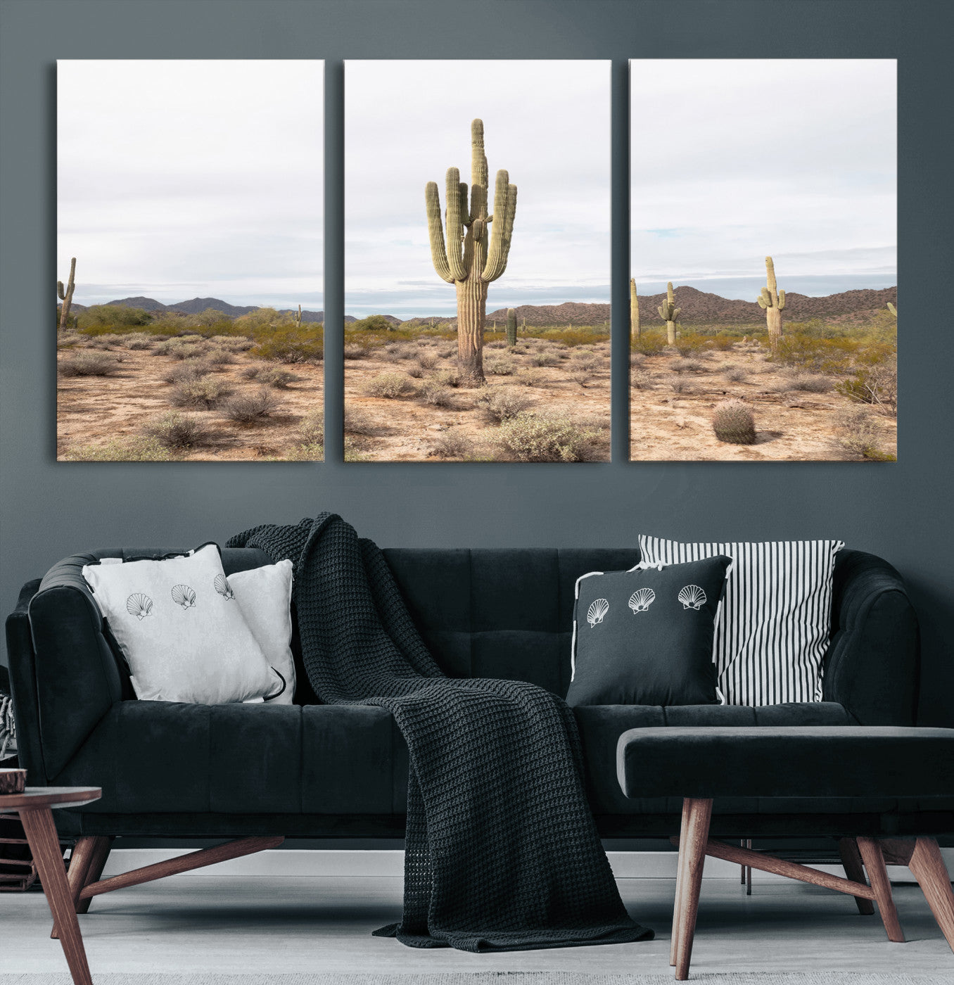 96147924-MGV-CV-60X30-3P-Saguaro Cactus Wall Art – Framed Desert Canvas Artwork, Earthy Southwest Design, Boho Nature Decor for Home, Office