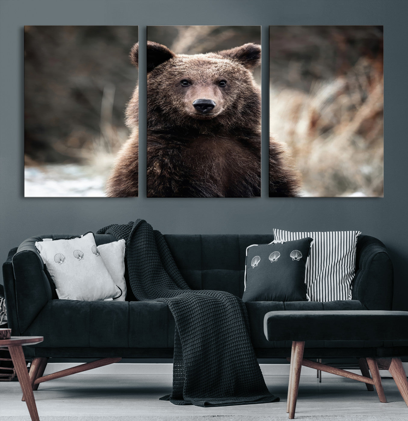47112103-MGV-CV-36X24-Brown Bear Wall Art Canvas Print – Framed Majestic Woodland Wildlife Scene Artwork for Cabin, Home, Office, Living Room