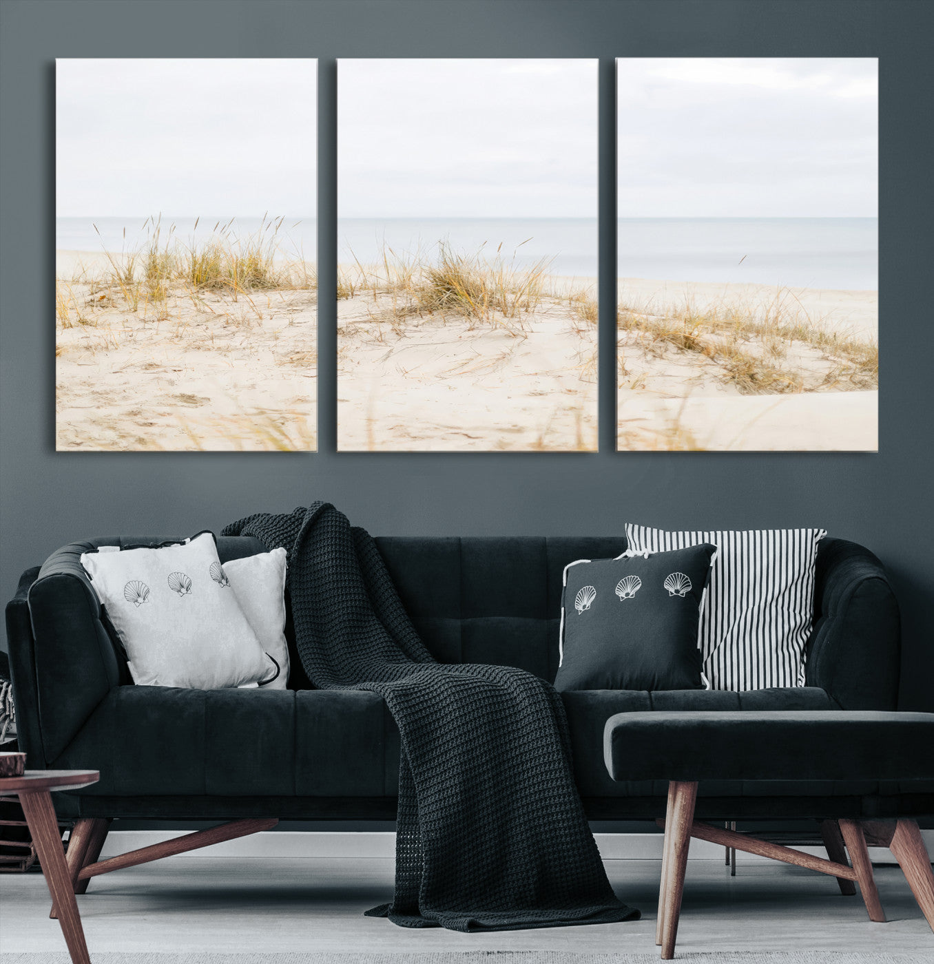 13146857-MGV-CV-36X24-Beach Dunes Wall Art Canvas Print – Framed Serene Coastal Grass and Sand Scene Artwork for Home, Office, Living Room