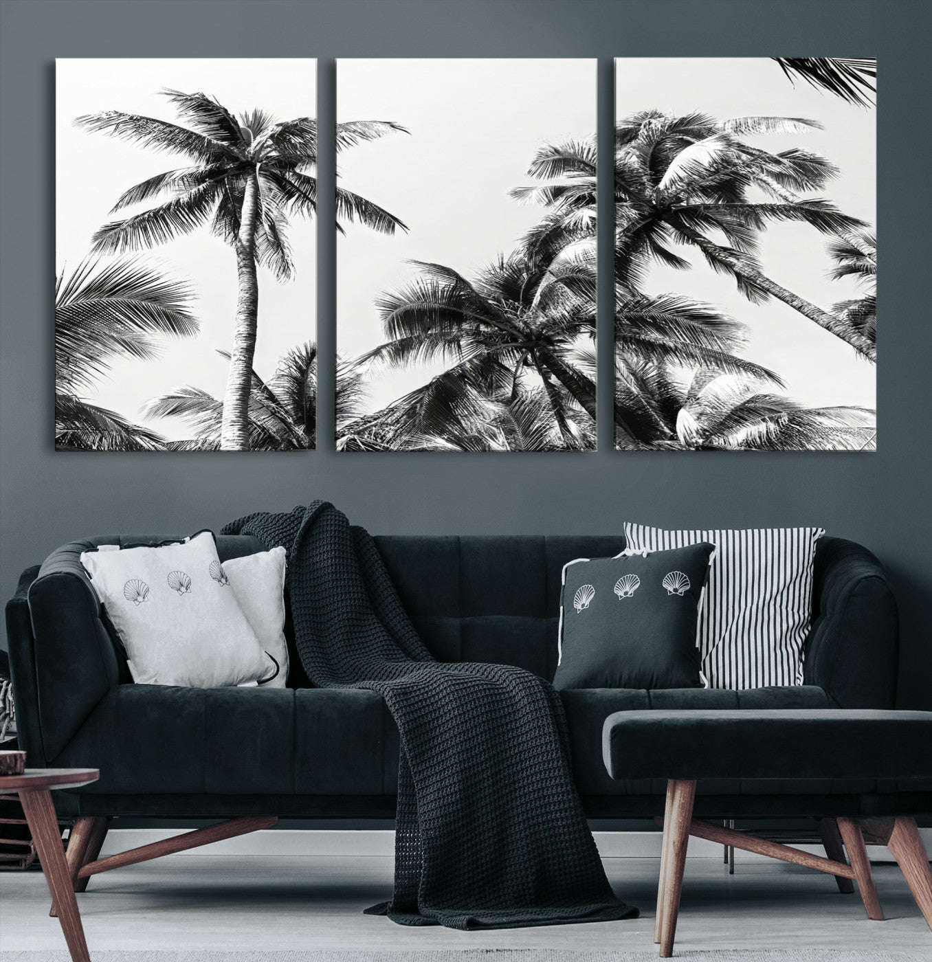 46641801-MGV-CV-40X27-Palm Wall Art Canvas Print – Framed Monochrome Tropical Scene Artwork for Minimalist Home, Office, Living Room Decor