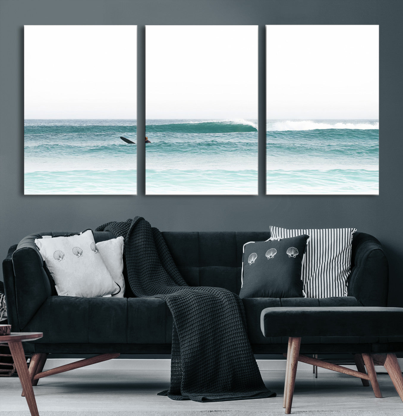 56345117-MGV-CV-36X24-Surfing Wall Art Canvas Print – Framed Ocean Waves Minimalist Beach Artwork for Living Room Bedroom Office, Living Room