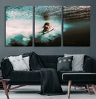 85923512-MGV-CV-40X27-Vibrant Aquatic Motion Wall Art Canvas Print, Framed Underwater Swimming Art Picture Print, Female Surfer Diving Perfect Coastal Boho Decor,