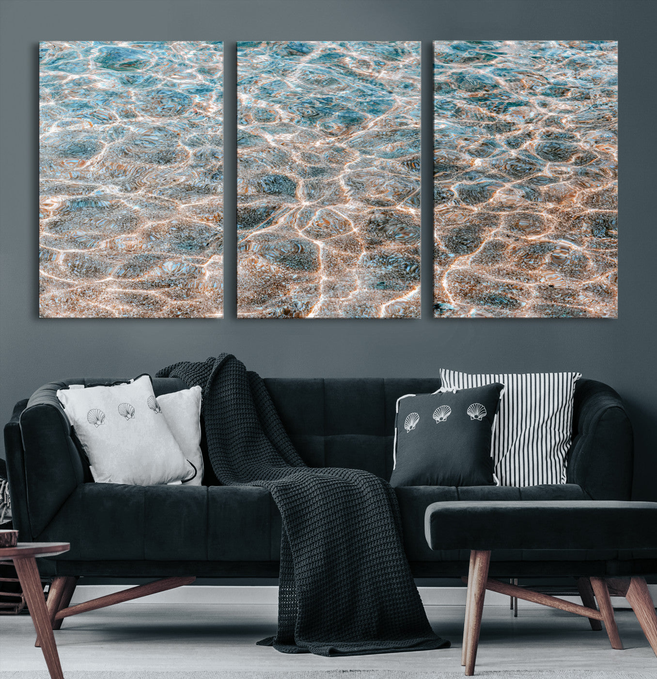26580287-MGV-CV-36X24-Clear Water Wall Art Canvas Print – Framed Sunlit Ocean Ripples Scene Artwork for Home, Office, Living Room Decor