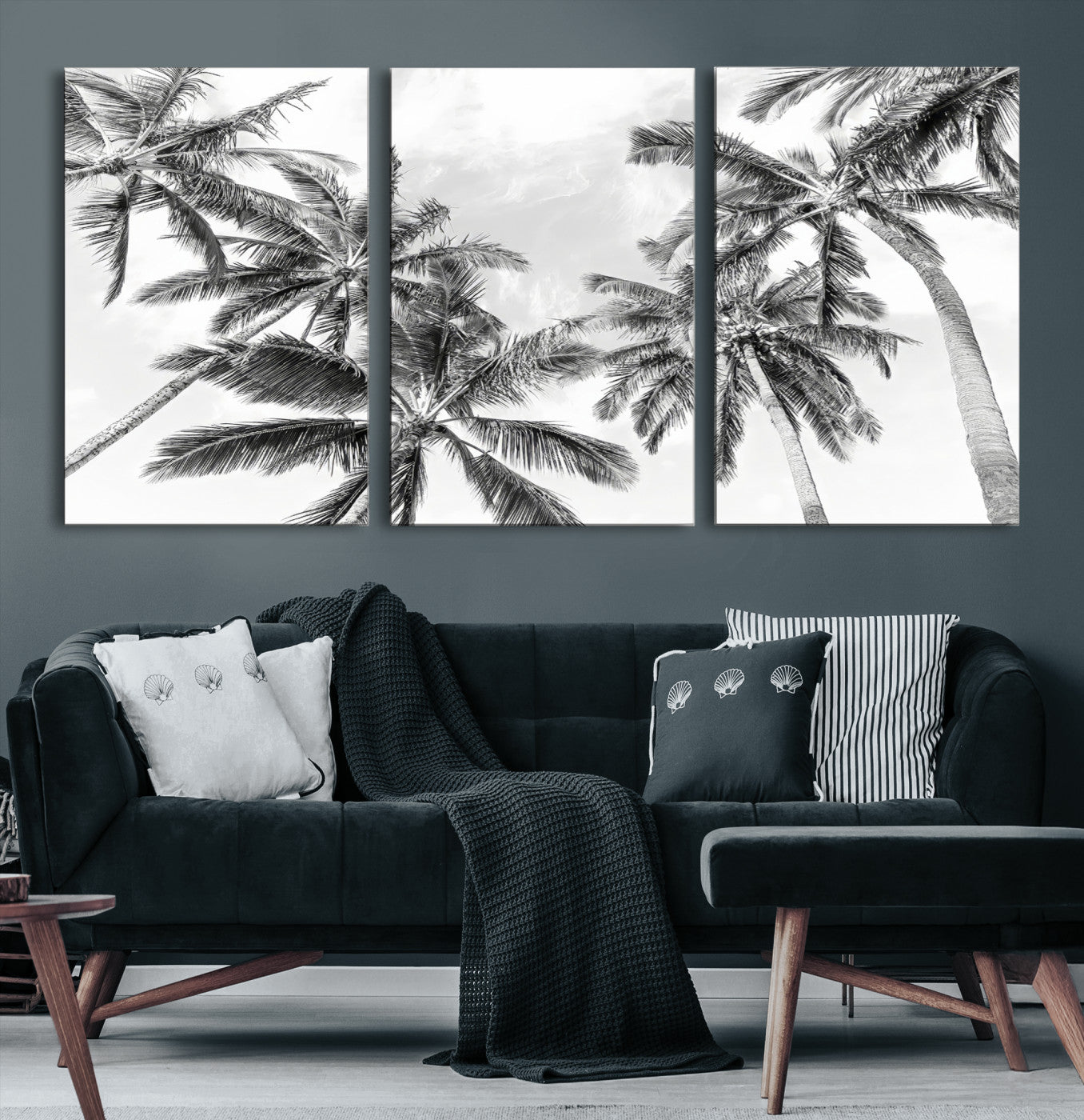 Edit-Images-Black and White Palm Tree Wall Art – Monochrome Tropical Canvas Print for Coastal or Minimalist Living Room Decor
