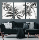 Edit-Images-Black and White Palm Tree Wall Art – Monochrome Tropical Canvas Print for Coastal or Minimalist Living Room Decor
