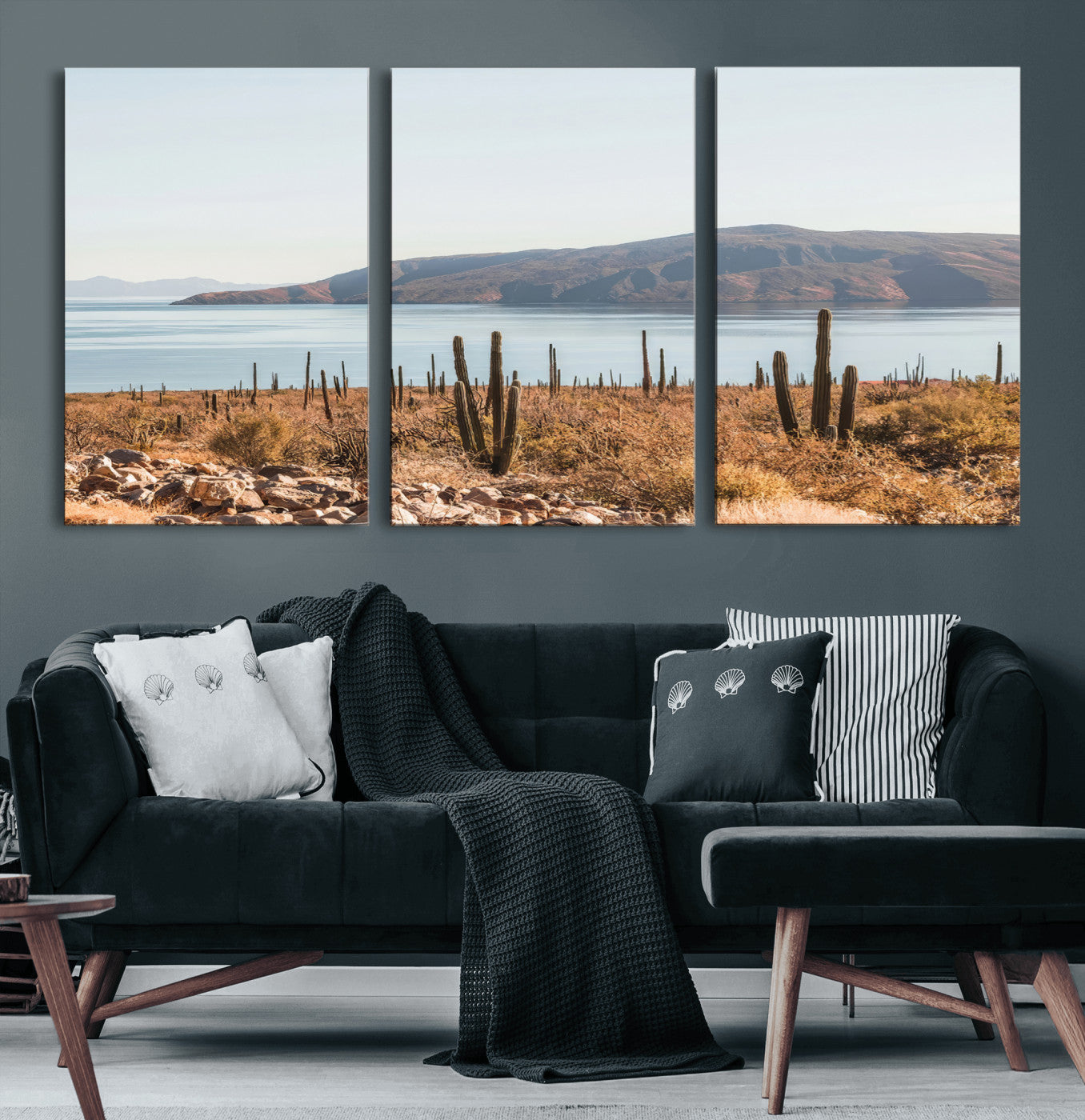 45193515-MGV-CV-36X24-Desert Lake Wall Art – Framed Cactus Mountain Canvas Artwork, Earthy Southwest Design, Rustic Nature Decor for Home, Office