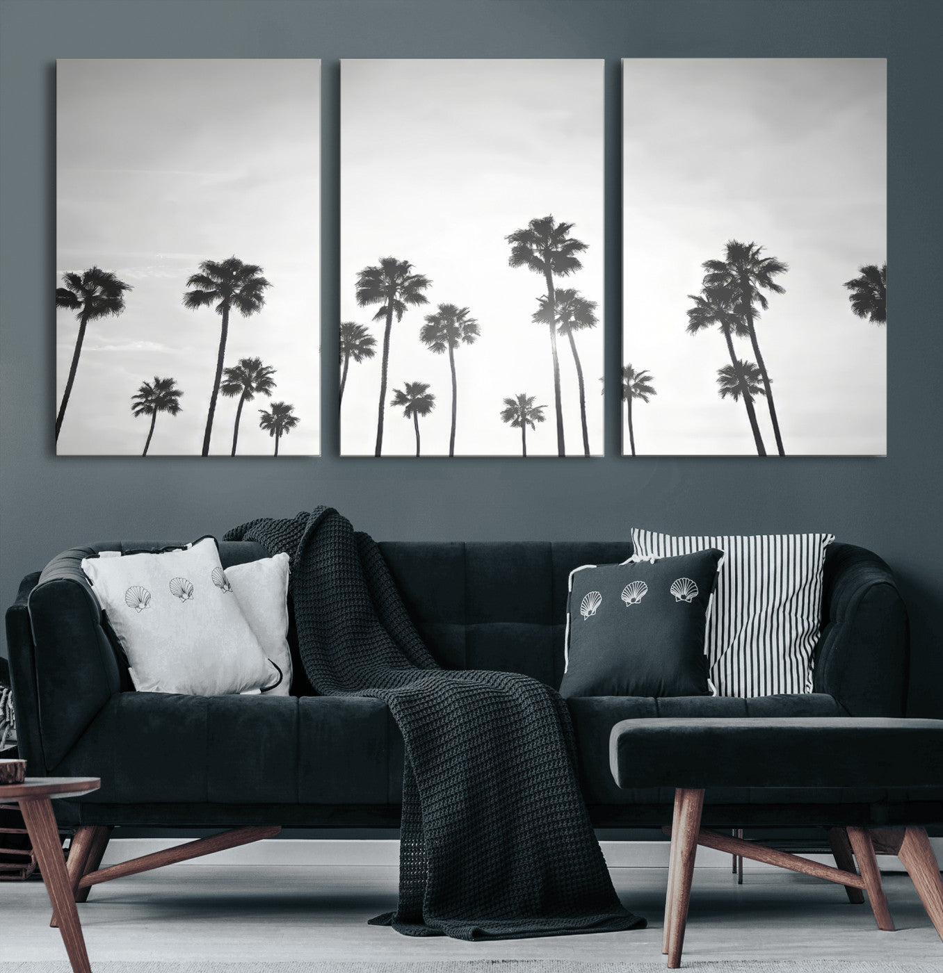 62298277-MGV-CV-60X30-3P-Monochrome Palms Wall Art Canvas Print – Framed Minimalist Silhouetted Trees Artwork for Home, Office, Living Room