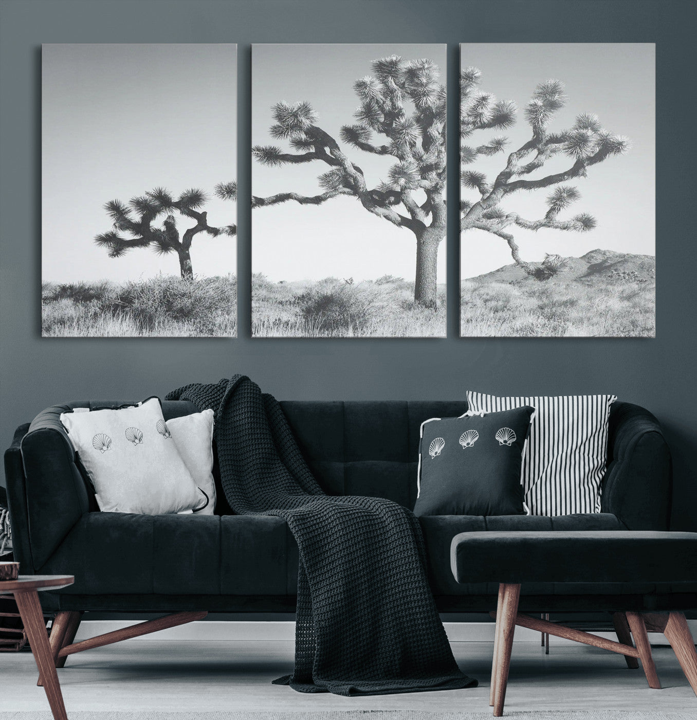 29996209-MGV-CV-60X30-3P-Joshua Tree Wall Art Canvas Print – Framed Black White Desert Landscape Southwestern Nature Artwork for Home Office