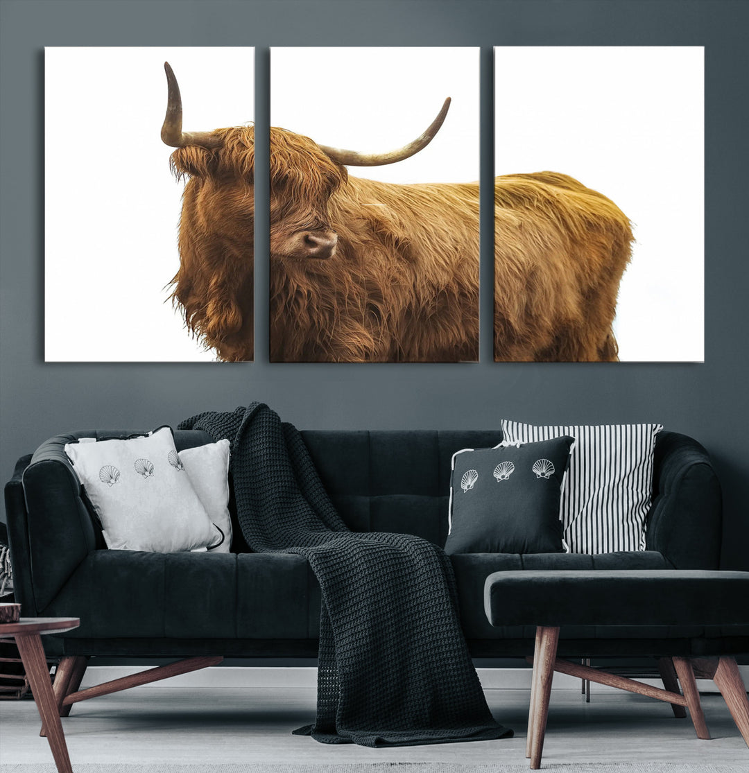 Highland Cow Wall Art Canvas Print, Scottish Bull Print, Framed Rustic Farmhouse Art Print, Large Country Animal Printing Perfect for Farmhouse Decor