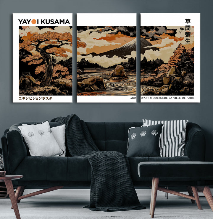 Modern Japanese Wall Art Print Yayoi Kusama Canvas Wall Art Abstract Mount Fuji Canvas Print Japanese Landscape Art Printing