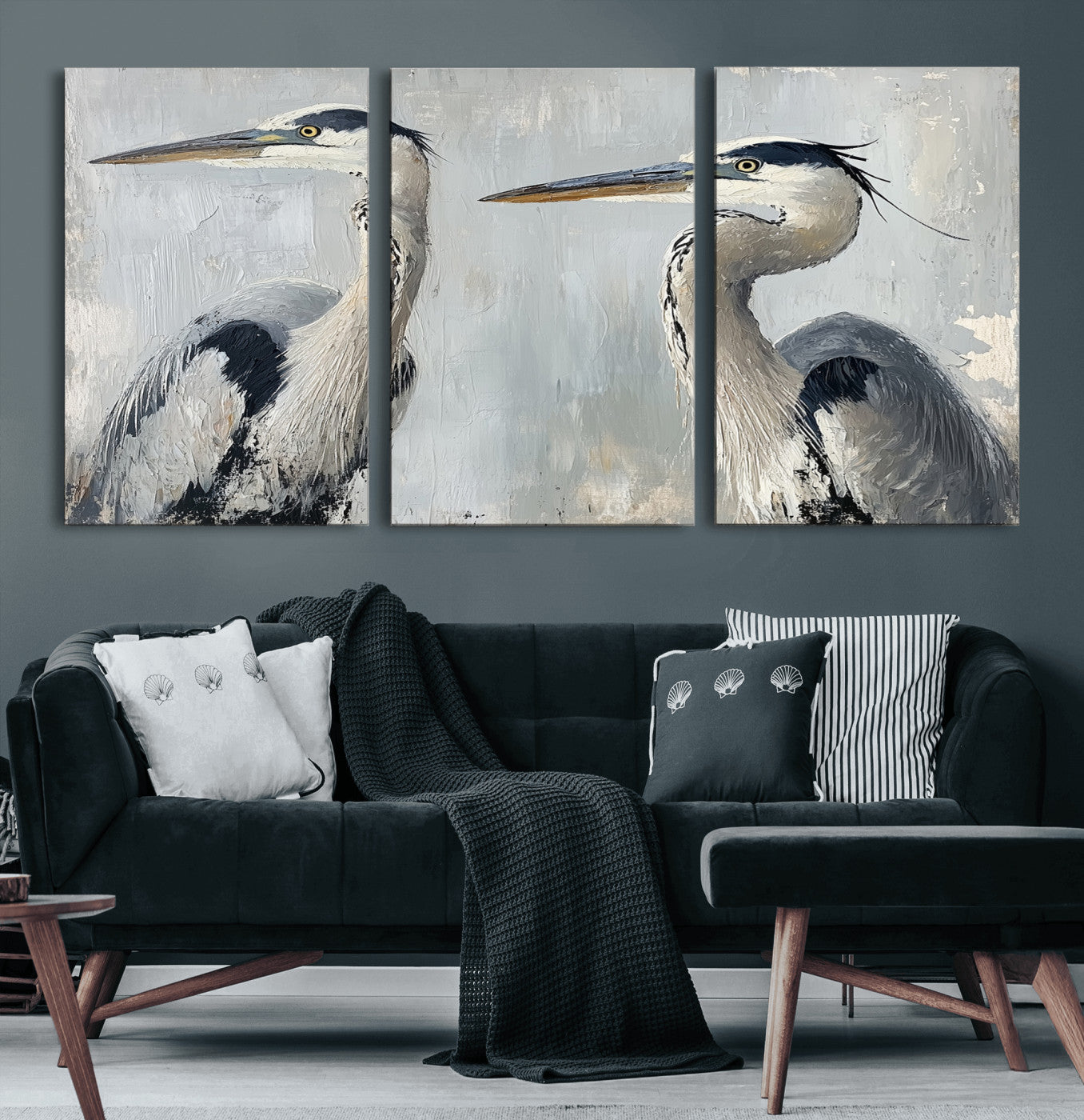 19427826-MGV-CV-60X30-3P-Bird Canvas Decor Wall Art Canvas Print – Framed Coastal Bird Pair Minimalist Wildlife Nature Artwork for Home Office