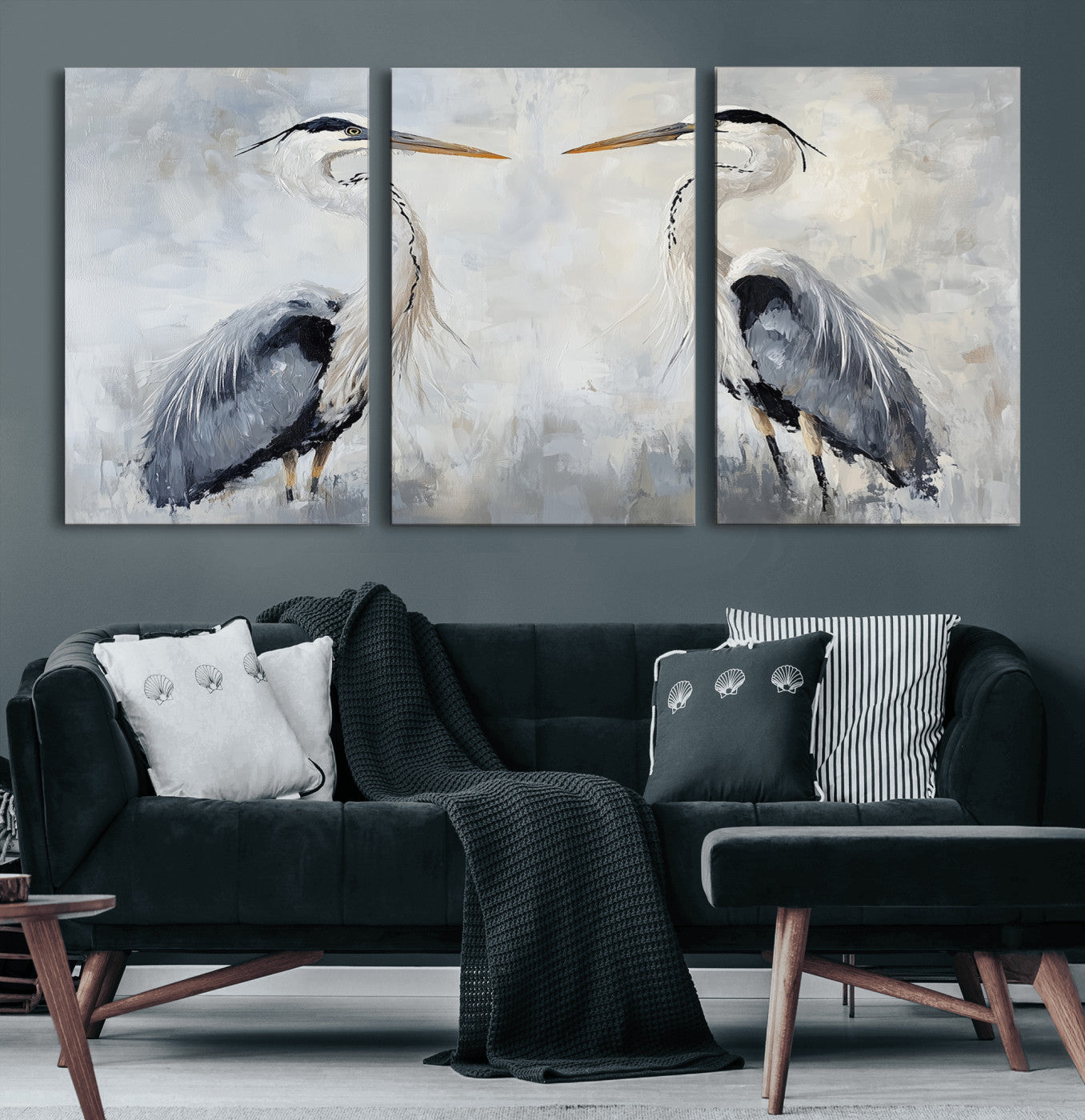 MGV-CV-60X30-3P - Heron Wall Art Wall Art Canvas Print, Framed Bird Canvas Decor Art Picture Print, Nature Inspired Perfect Coastal Minimalist Decor Artwork