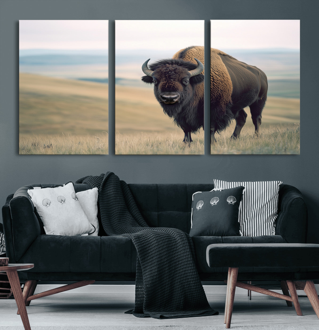 60097194-MGV-CV-36X24-Bison Wall Art Canvas Print – Framed Buffalo American Bison Western Ranch Rustic Animal Artwork for Home, Office