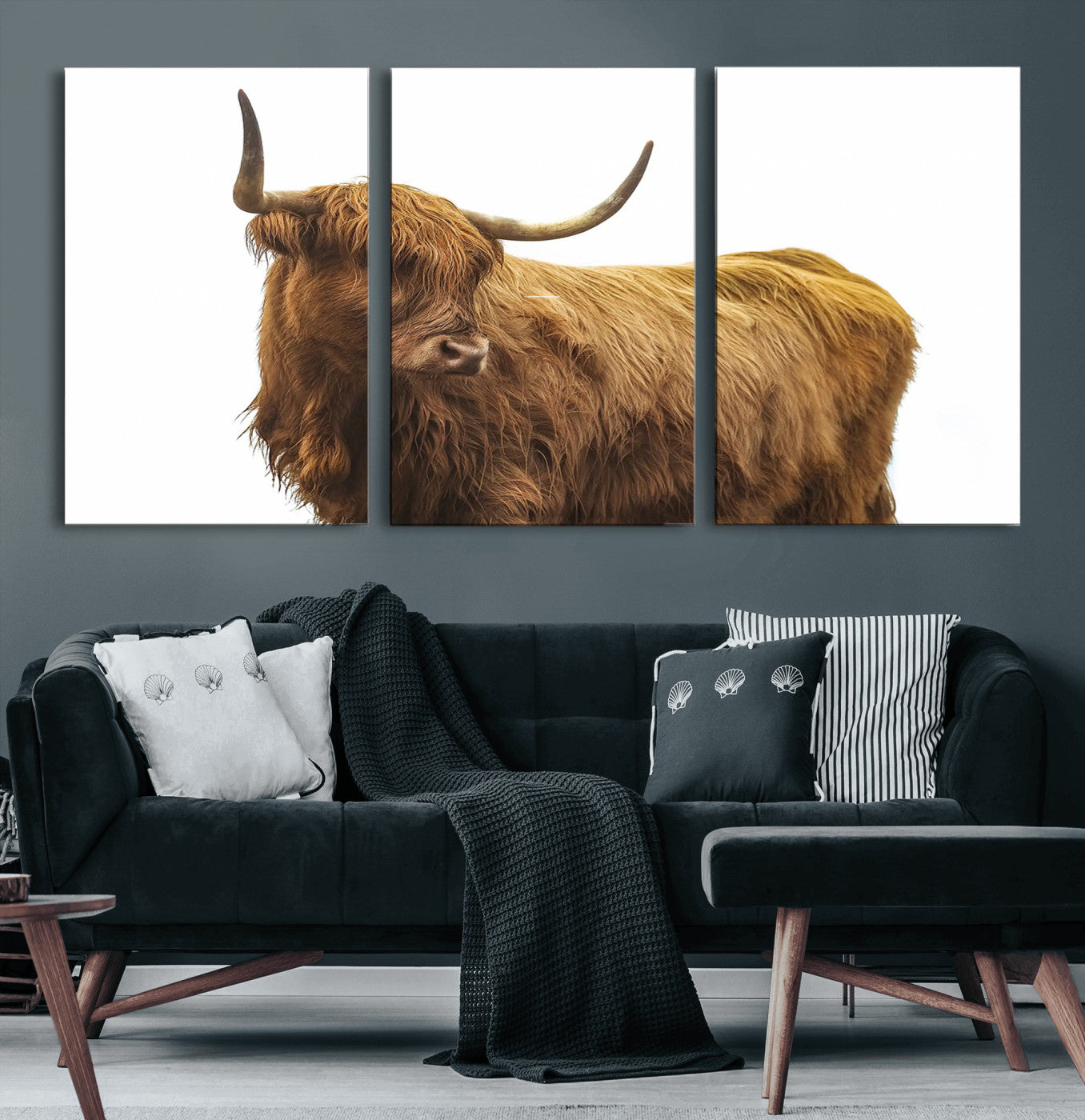 93291678-MGV-CV-60X30-3P-Highland Cow Wall Art Canvas Print – Framed Farmhouse Rustic Animal Western Countryside Artwork for Home, Office