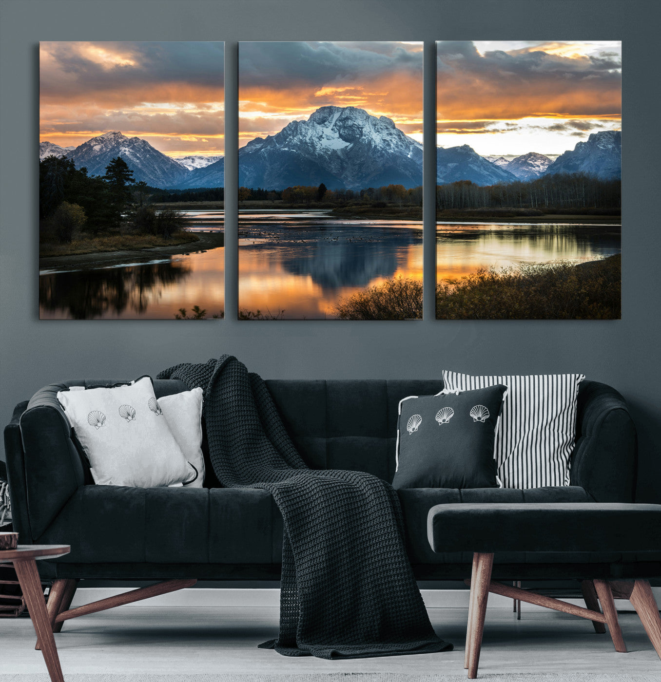 14130176-MGV-CV-60X30-3P-Mountain Sunset Wall Art Canvas Print – Framed Alpine Wilderness Golden Hour Scenic Nature Artwork for Home Offic
