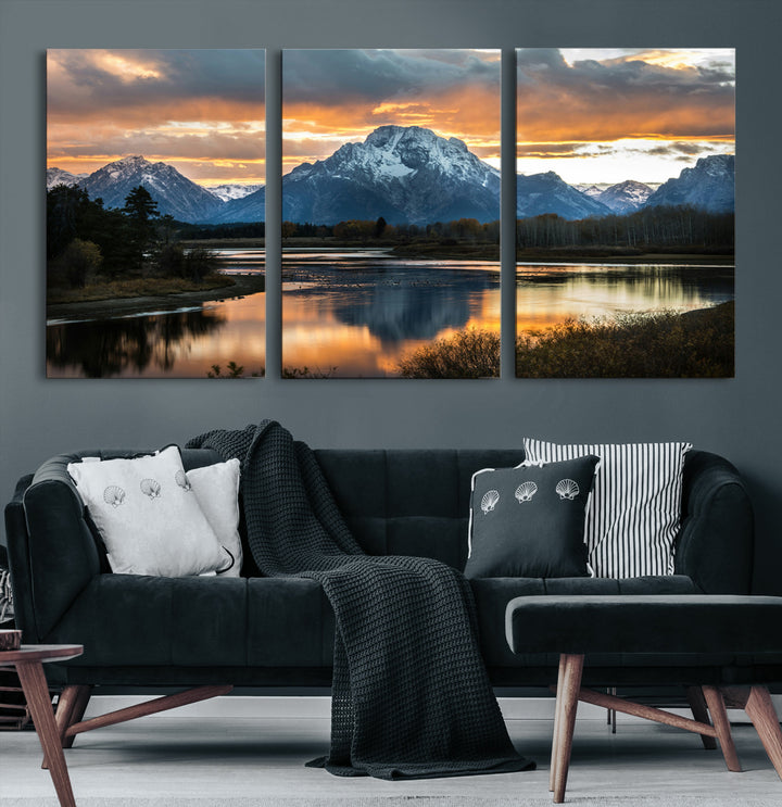 Mountain Sunset Wall Art Canvas Print, Framed Alpine Wilderness Art Picture Print, Golden Hour Perfect Wilderness Decor Artwork