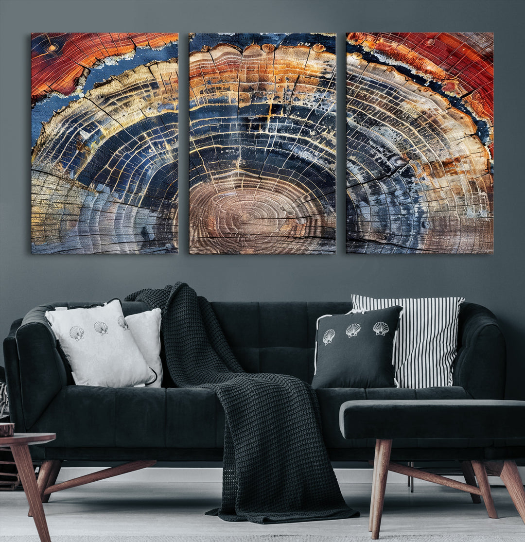 Tree Rings Canvas Wall Art Print, Framed Wood Texture Art Picture Print, Petrified Wood Perfect Modern Rustic Decor Artwork