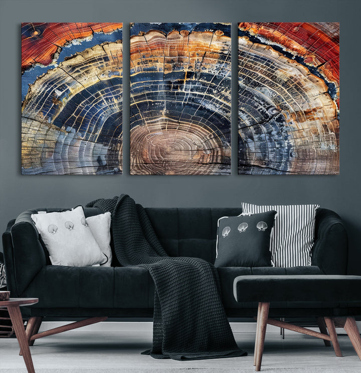 Tree Rings Canvas Wall Art Print, Framed Wood Texture Art Picture Print, Petrified Wood Perfect Modern Rustic Decor Artwork