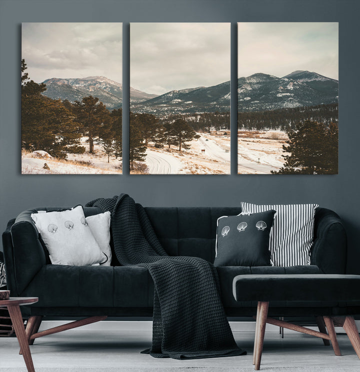 Mountain Landscape Wall Art Canvas Print, Framed Snowy Peaks Art Picture Print, Alpine Aesthetic Perfect Rustic Winter Decor Artwork
