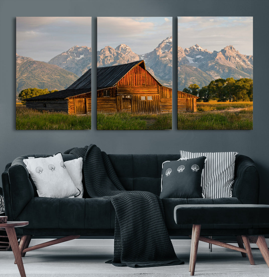 Rustic Barn Wall Art Canvas Print, Framed Western Landscape Art Picture Print, Farmhouse Style Perfect Rustic Farmhouse Decor Artwork