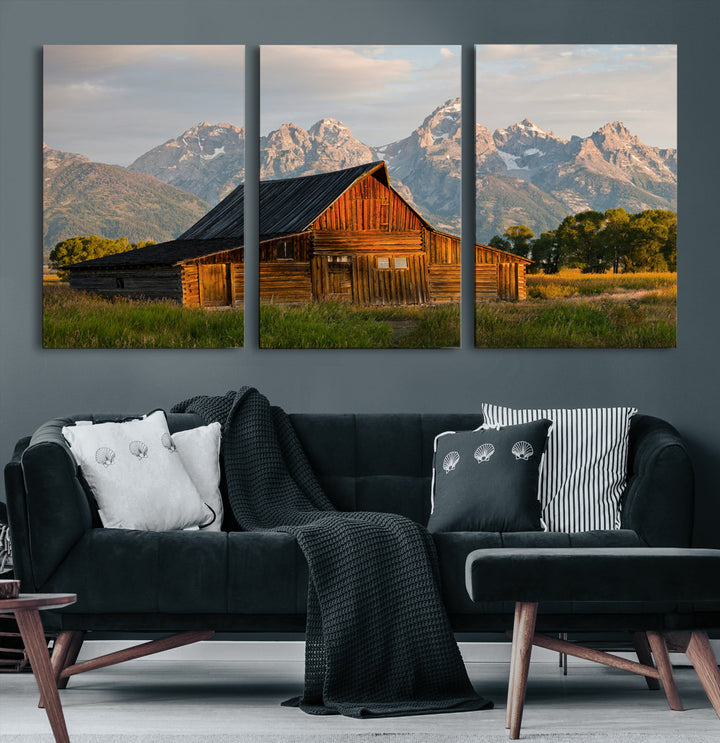 Rustic Barn Wall Art Canvas Print, Framed Western Landscape Art Picture Print, Farmhouse Style Perfect Rustic Farmhouse Decor Artwork