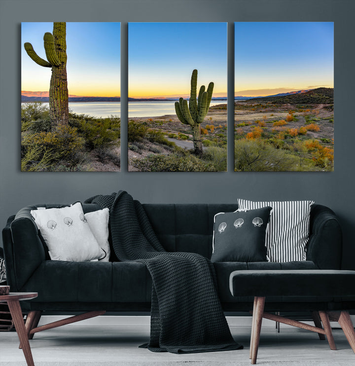 Saguaro Cactus Wall Art Canvas Print, Framed Desert Sunset Art Picture Print, Southwestern Perfect Southwestern Decor Artwork
