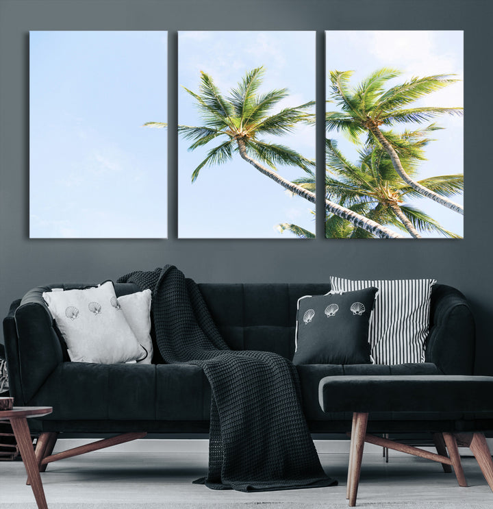Palm Trees Wall Art Canvas Print, Framed Tropical Art Picture Print, Coastal Perfect Tropical Decor Artwork
