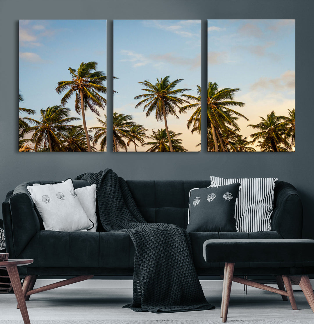 Palms Wall Art Canvas Print, Framed Tropical Art Picture Print, Coastal Perfect Coastal Decor Artwork