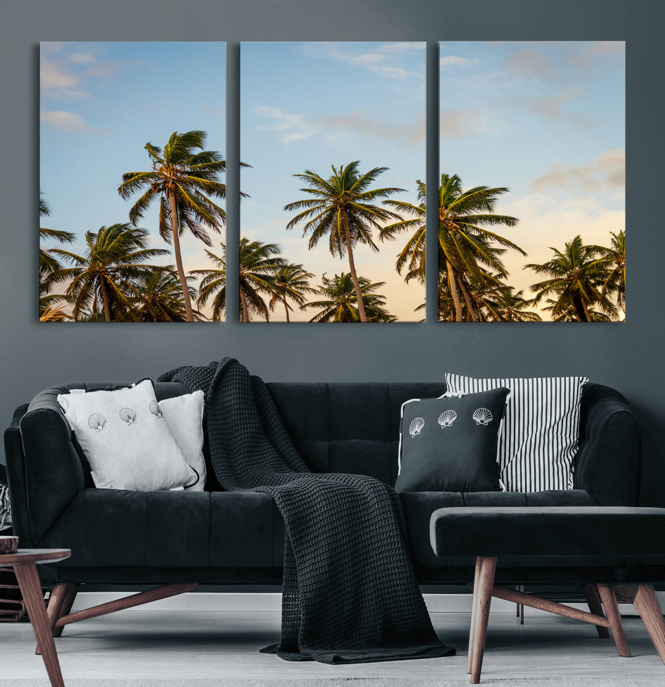 MGV-CV-60X30-3P - Palm Trees Wall Art Canvas Print, Framed Tropical Vibes Art Picture Print, Coastal Sunset Perfect Coastal Boho Decor Artwork