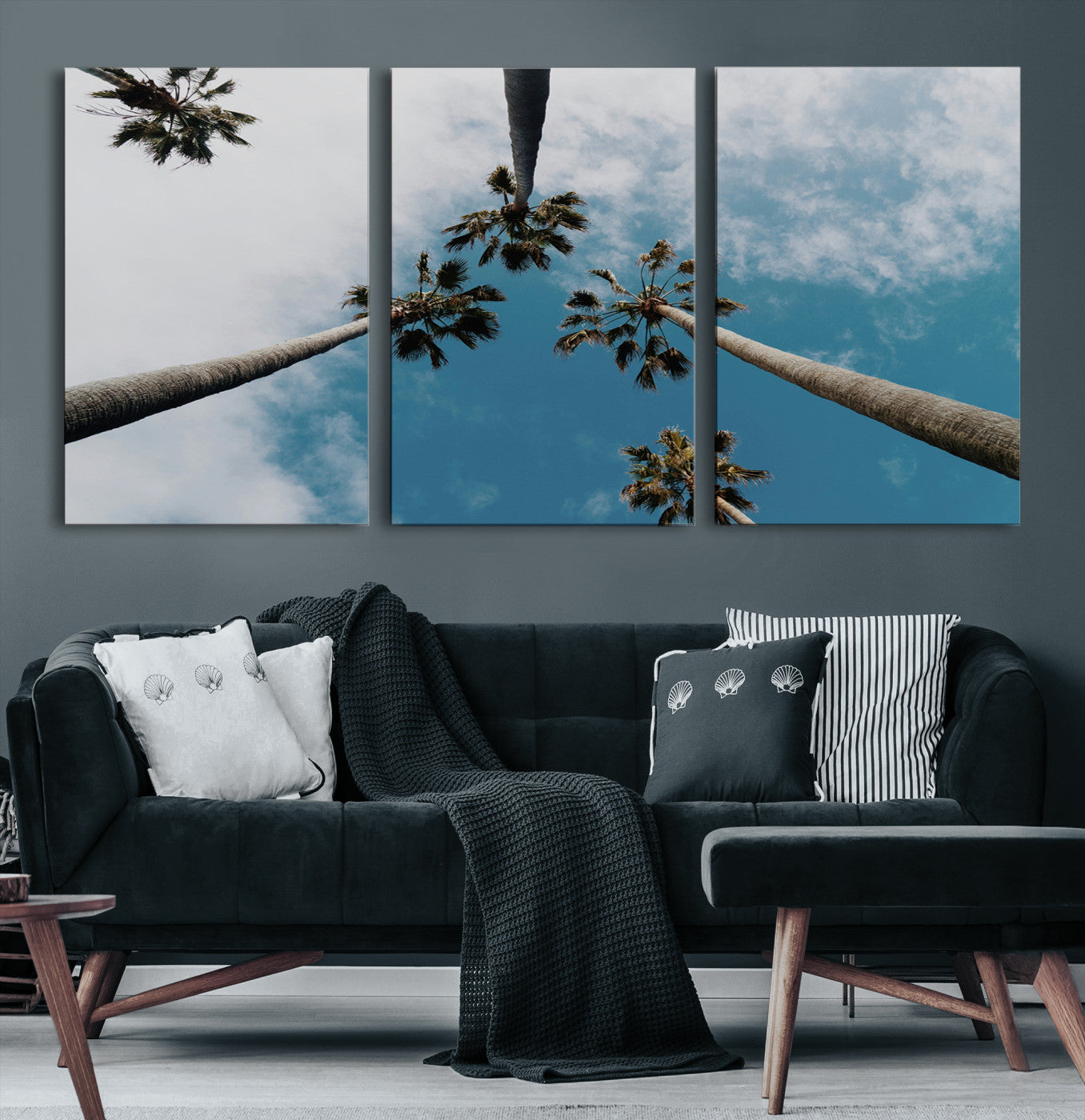 45236398-MGV-CV-36X24-Tropical Palm Trees Wall Art Canvas Print – Framed California Sky Minimalist Nature Scene Artwork for Home Office